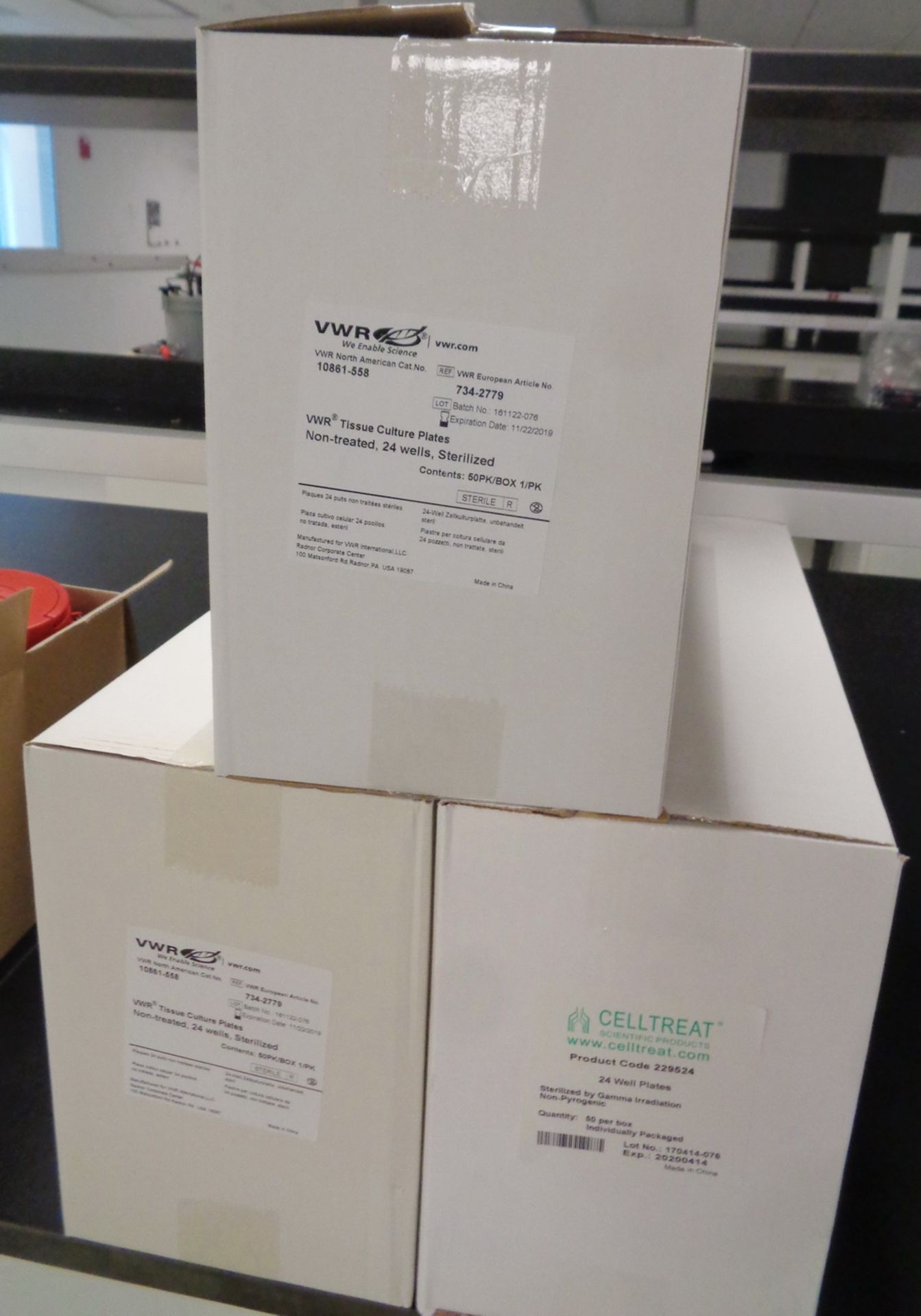 Lot of (3) Miscellaneous Boxes of VWR Tissue Culture Plates 48 wells & Celltreat 24 Well Plates