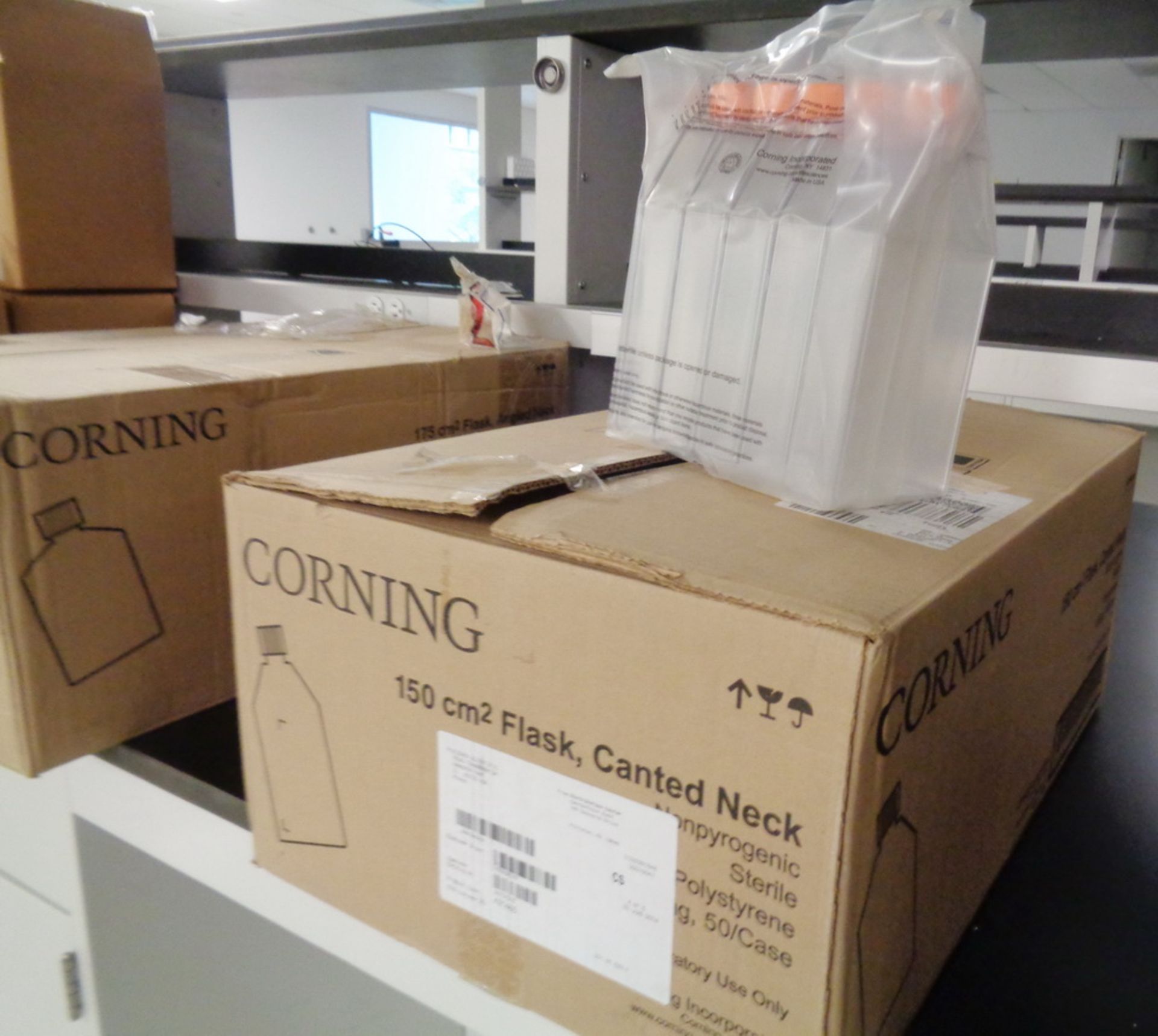 Box of Corning 150 cm2 Flask, canted neck