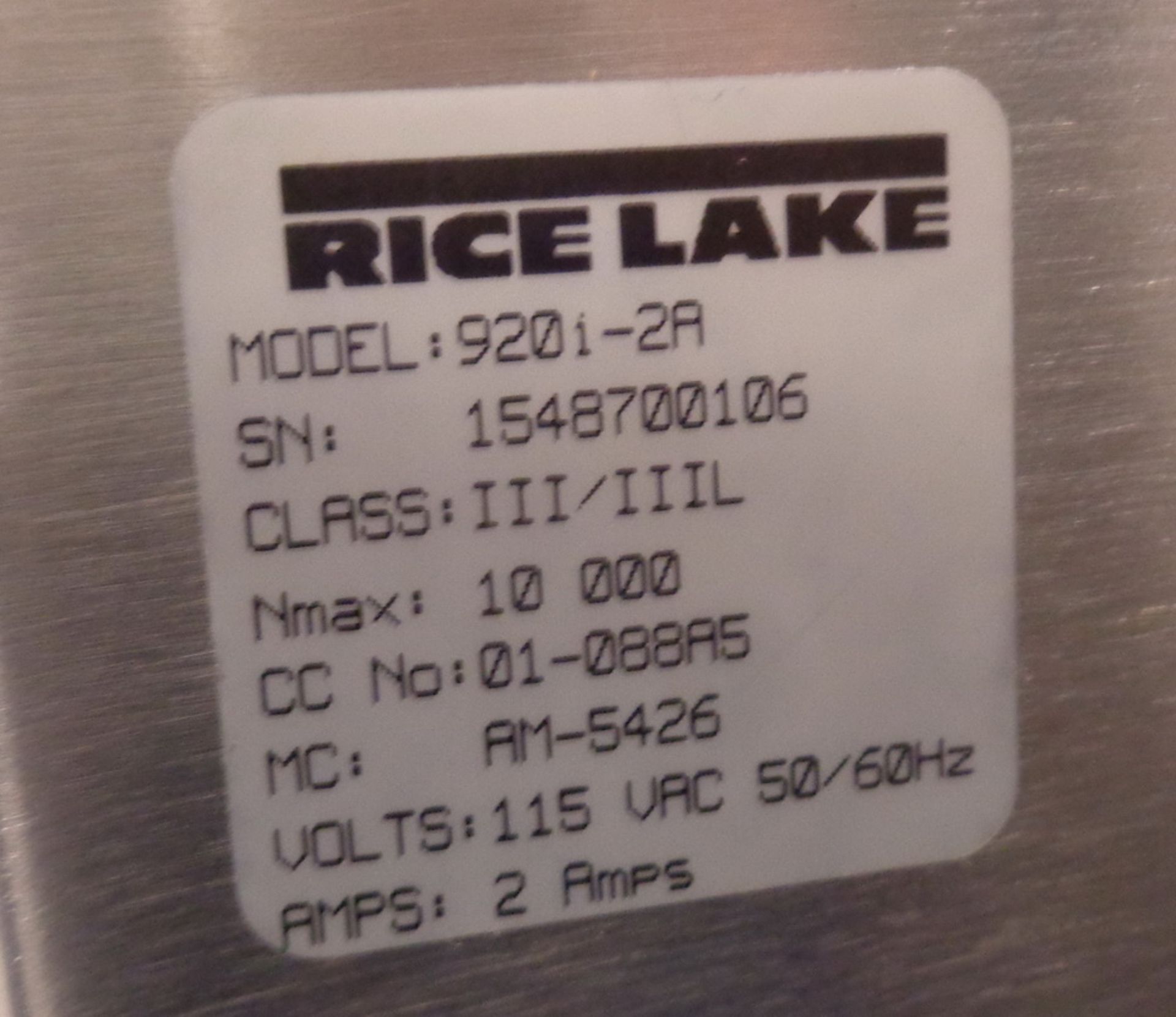 Rice Lake Digital Display, Model 920i-2A, S/N 1548700106 - Image 2 of 2