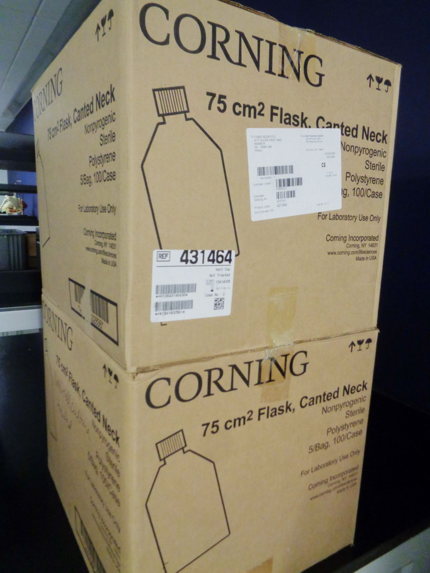 (2) Boxes of Corning 75 cm2 Flasks, canted neck