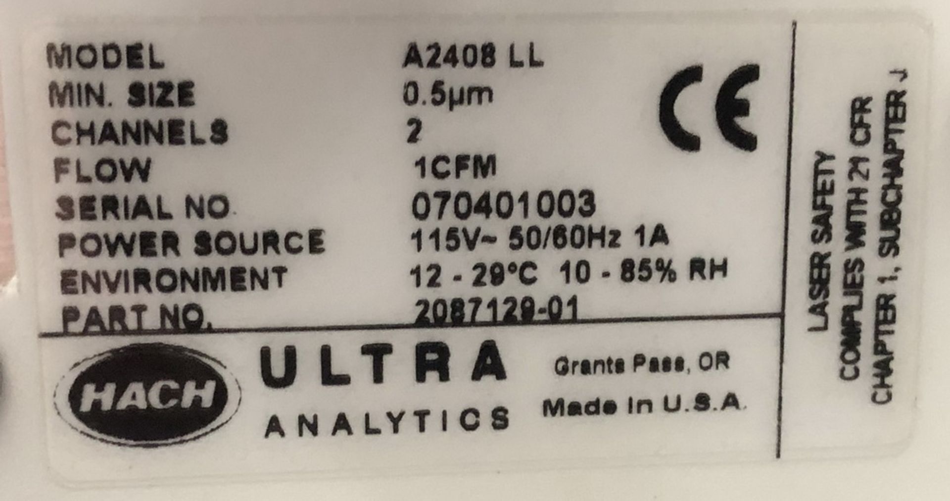 Met One Laser Particle Counter, Model A2408LL, S/N 080401003 - Image 4 of 4