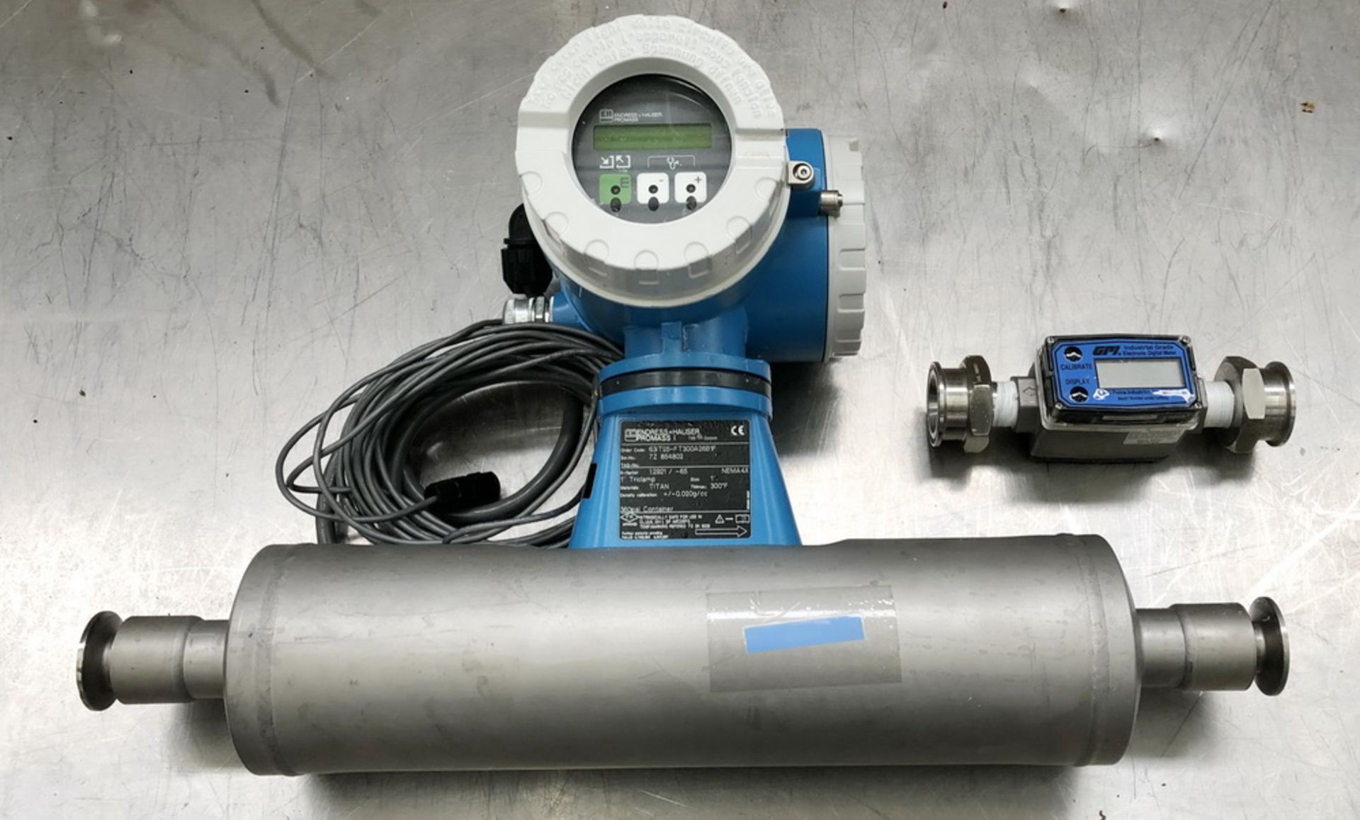 Endress and Hauser Promass Flow Meter, 1" triclamp; with GPI Electronic Flow Meter