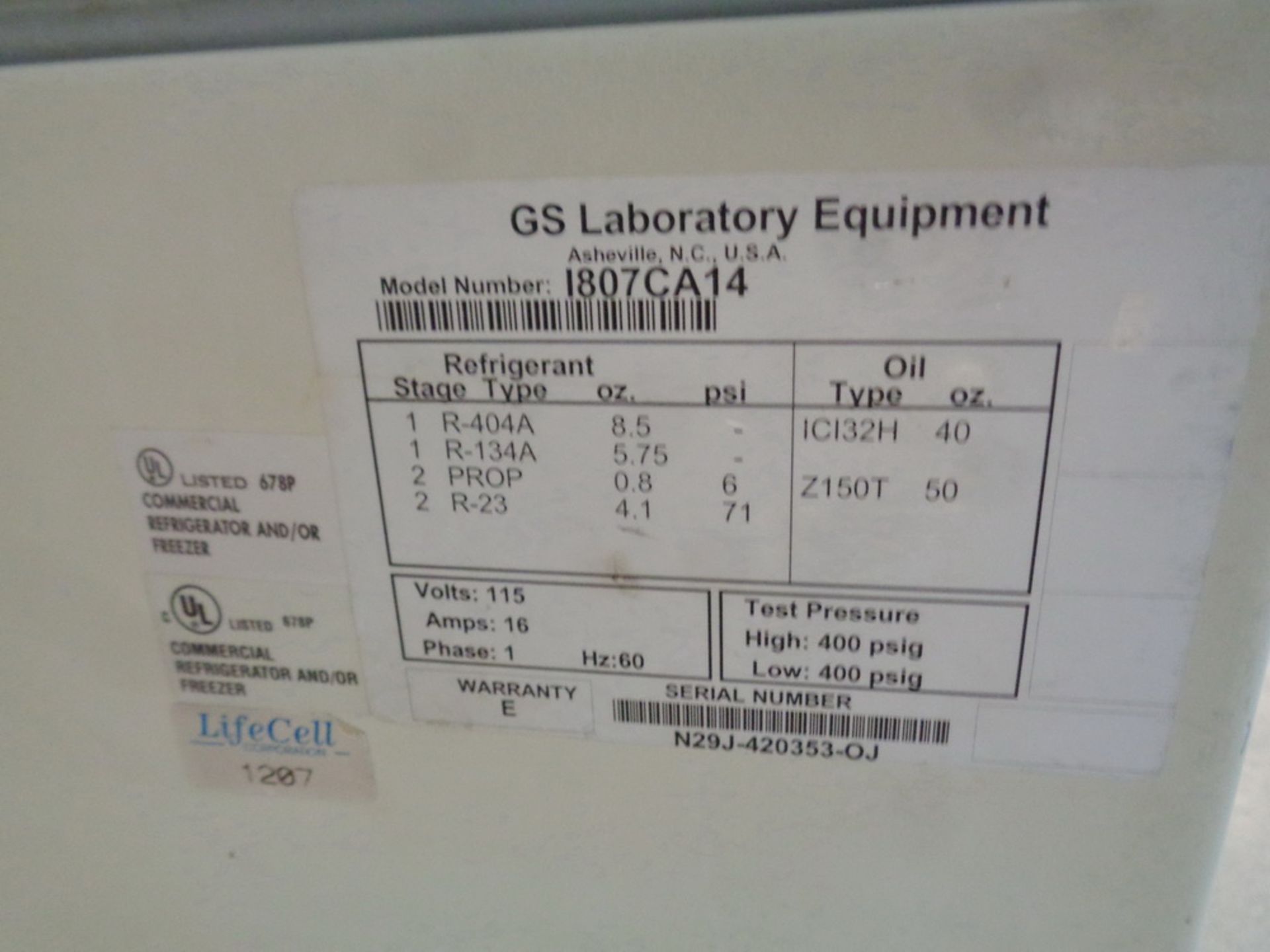 Fisher Scientific Isotemp Freezer, Model 1807CA14, S/N N29J-420353-OJ - Image 2 of 3