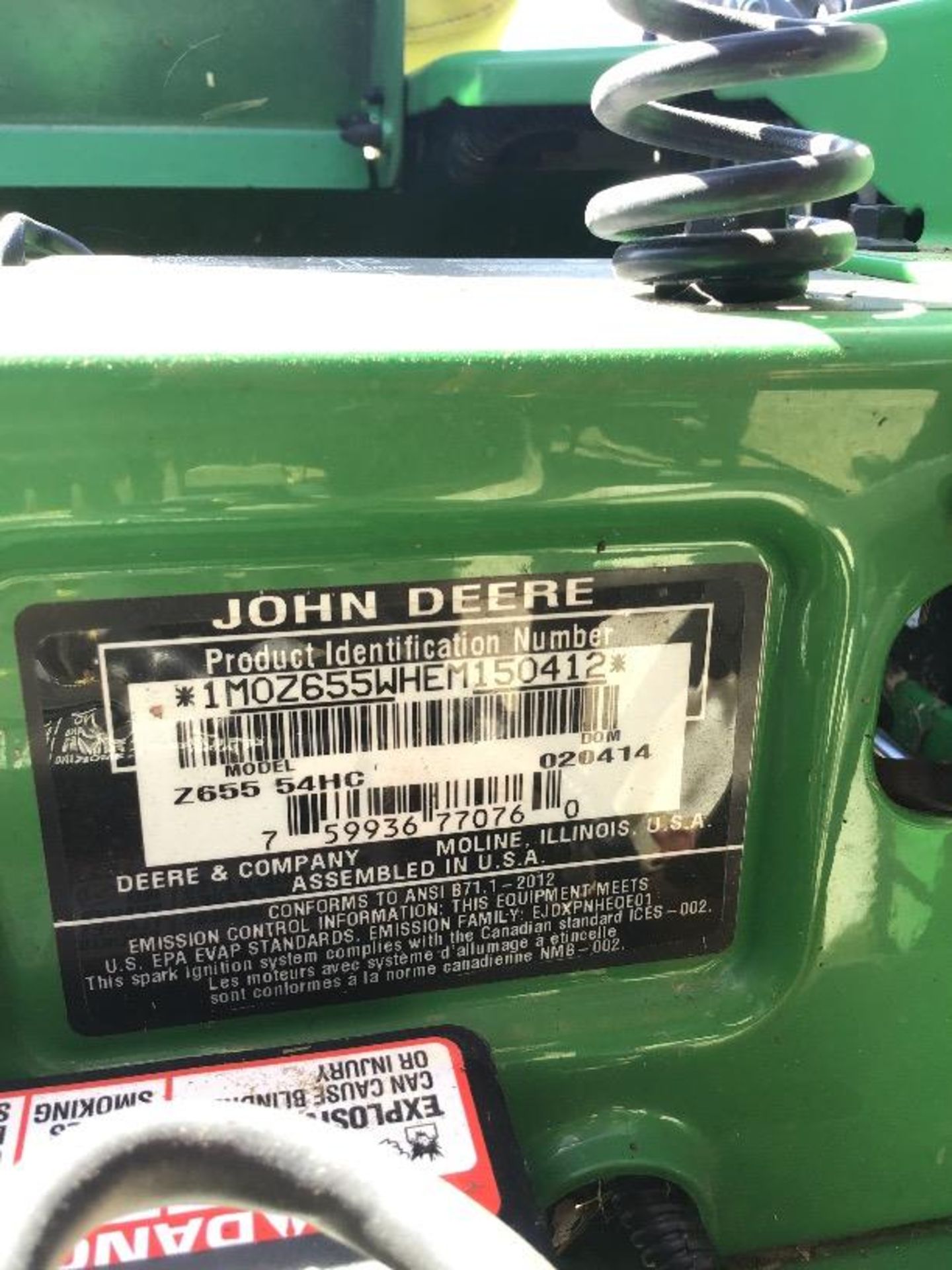 2014 John Deere Z655EZ Trak Zero Turn Lawn Mower - Image 6 of 8