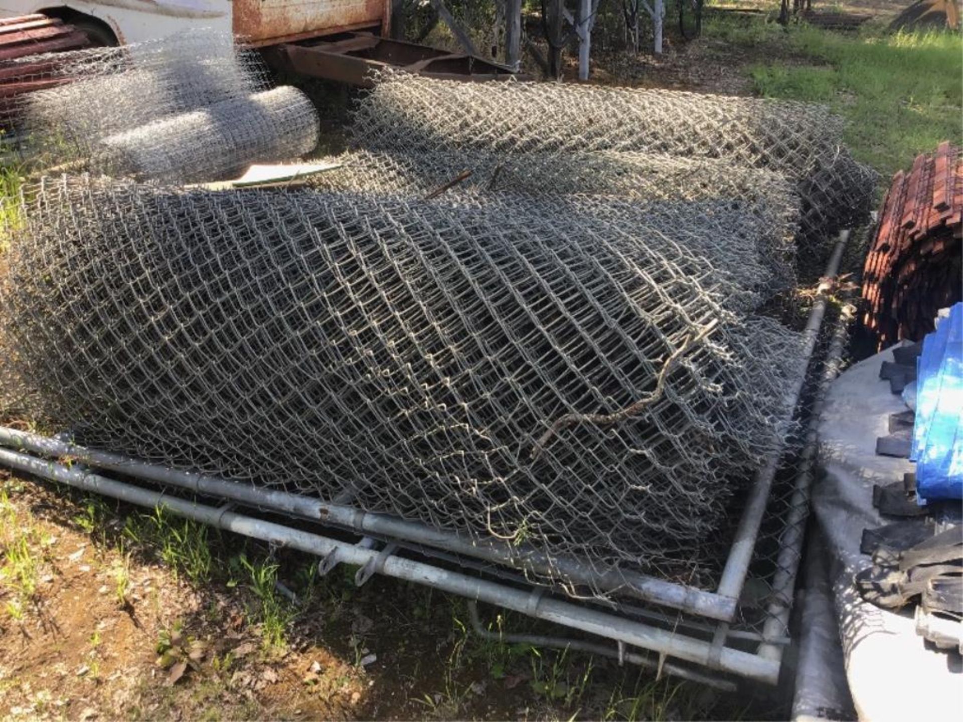 Chain Link Fence With (2)-10Ft Gates Inc: Pallet of Posts, Pail of Connectors & 2nd Pallet of