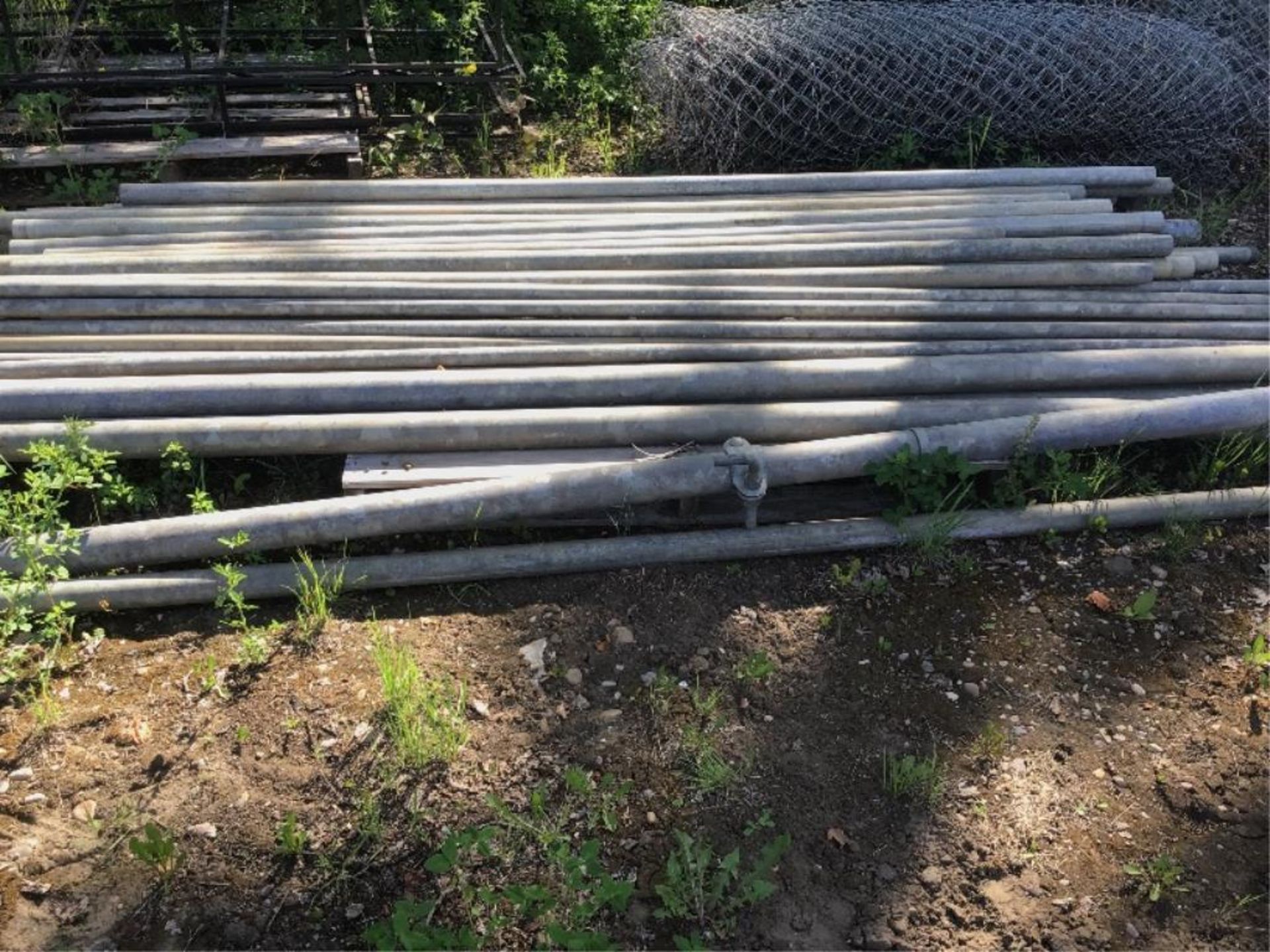 Chain Link Fence With (2)-10Ft Gates Inc: Pallet of Posts, Pail of Connectors & 2nd Pallet of - Image 2 of 3