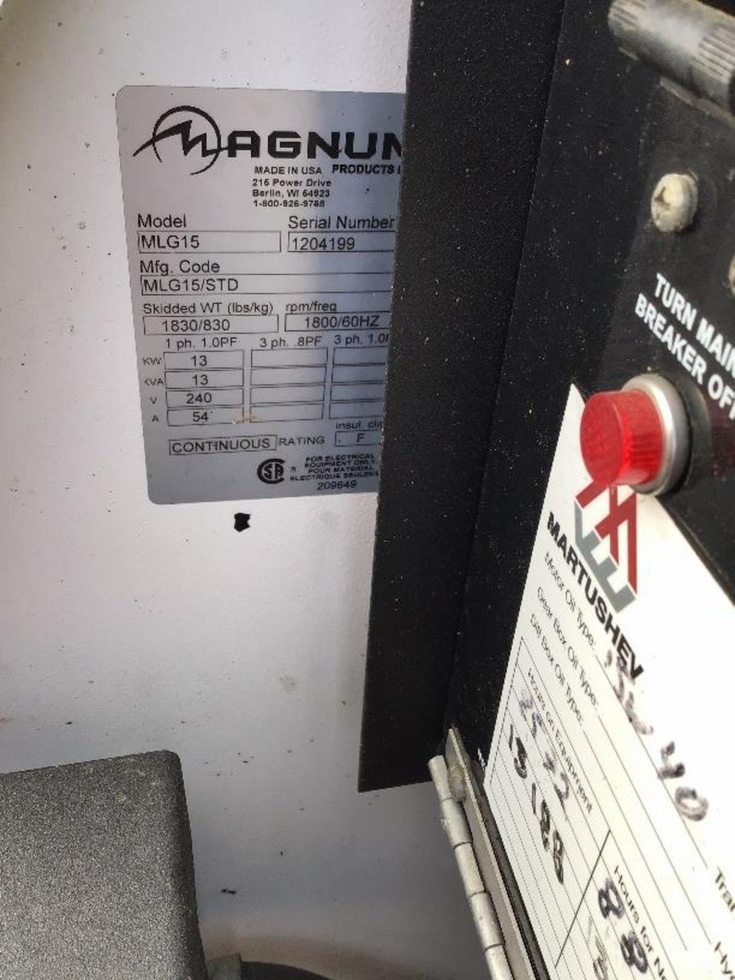 2012 Magnum MLG15 15KVA Generator VIN 5AJLS1614CB004199 Engine does not run smooth, Generator works. - Image 7 of 10