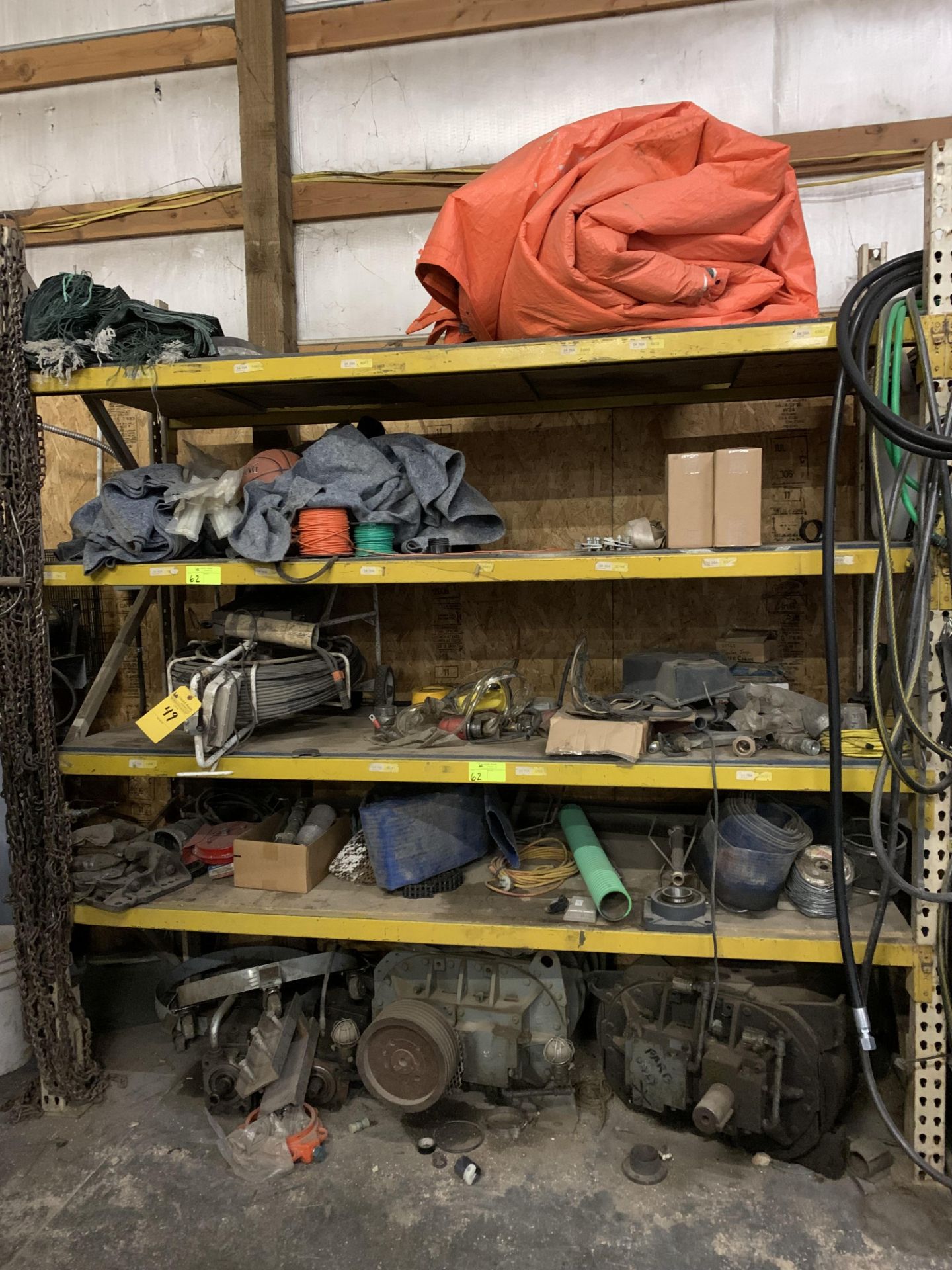 Contents of Racking - ***Excluding Lot # 49 - Tarp, cables, hoses, pumps, chain and misc equipment
