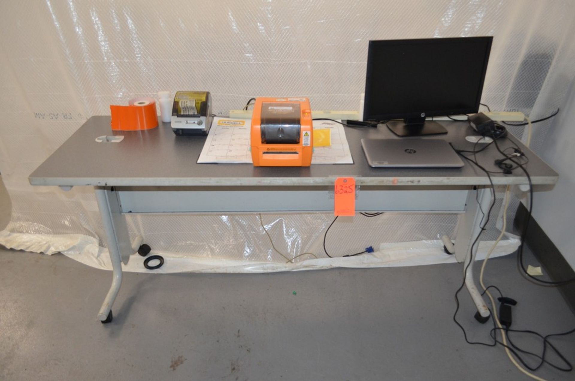 Lot - Table with Dura Label Pro and Brother P-Touch QL-500 Label Printer (No Laptop or Monitor);