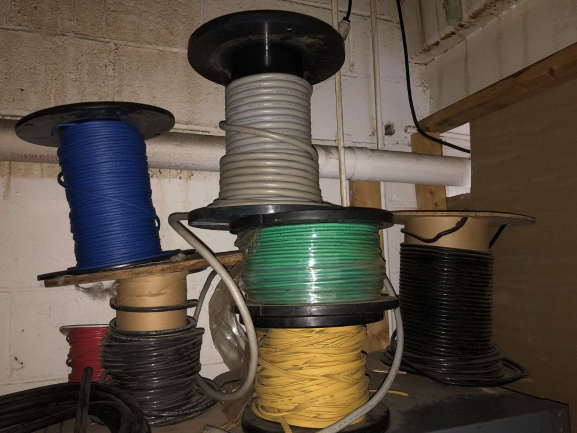 Metal Rack with Spools of Wire and Assorted Electrical Supplies. As shown in photos. Location in - Image 4 of 9