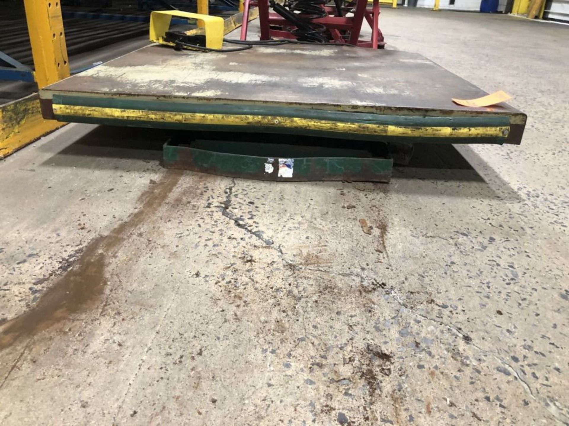48'' x 48'' Hydraulic Pallet Lift table with Foot Controller. Location in Plant: Main Building - Image 3 of 3
