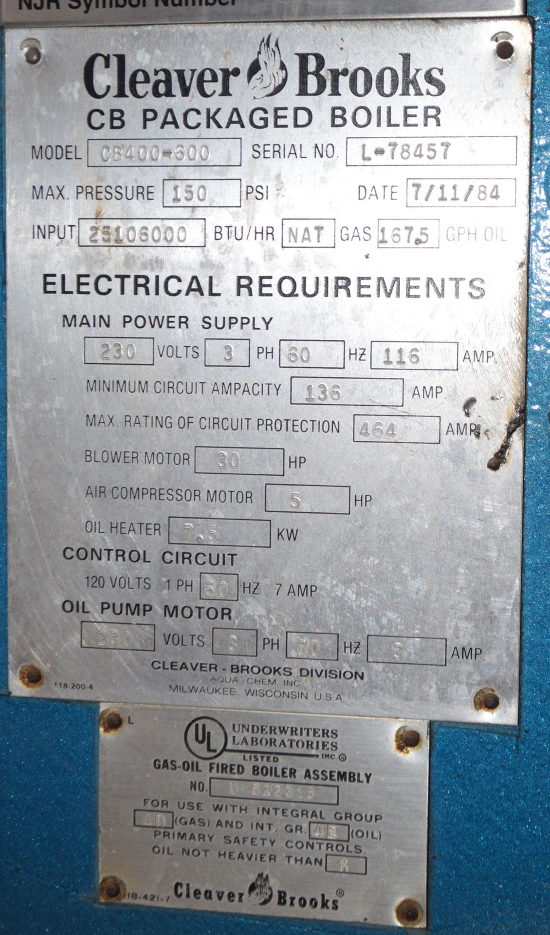 Cleaver Brooks DE400-600 25,106,000 BTU Per Hour Natural Gas Packaged Boiler System Including - Image 16 of 17