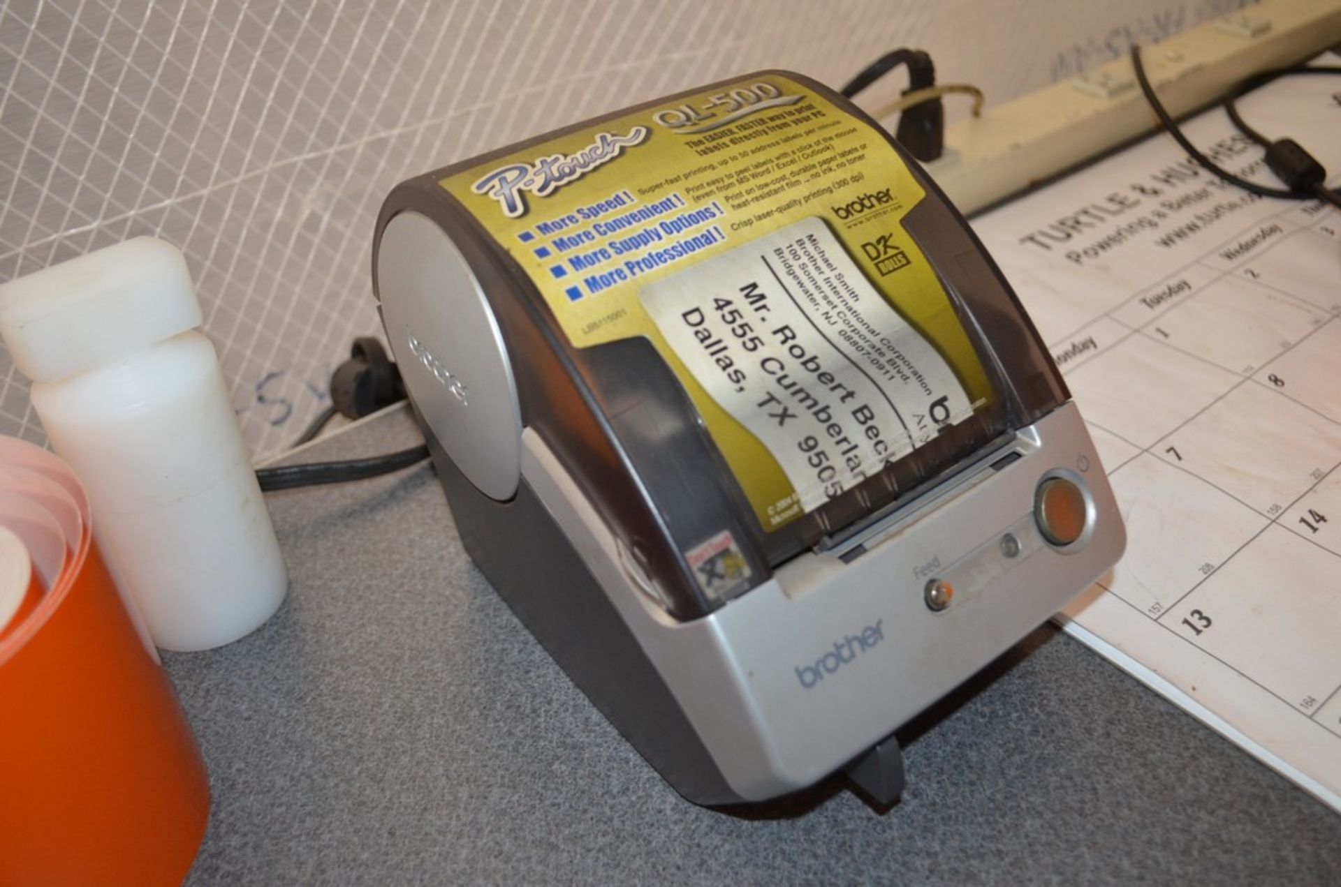 Lot - Table with Dura Label Pro and Brother P-Touch QL-500 Label Printer (No Laptop or Monitor); - Image 6 of 7