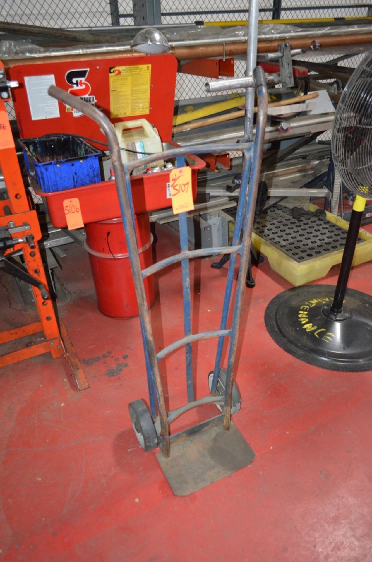 Lot - Misc. Shop Equipment To Include; (2) 32' Fiber Glass Extension Ladders, Hand Truck, Pedestal - Image 6 of 8