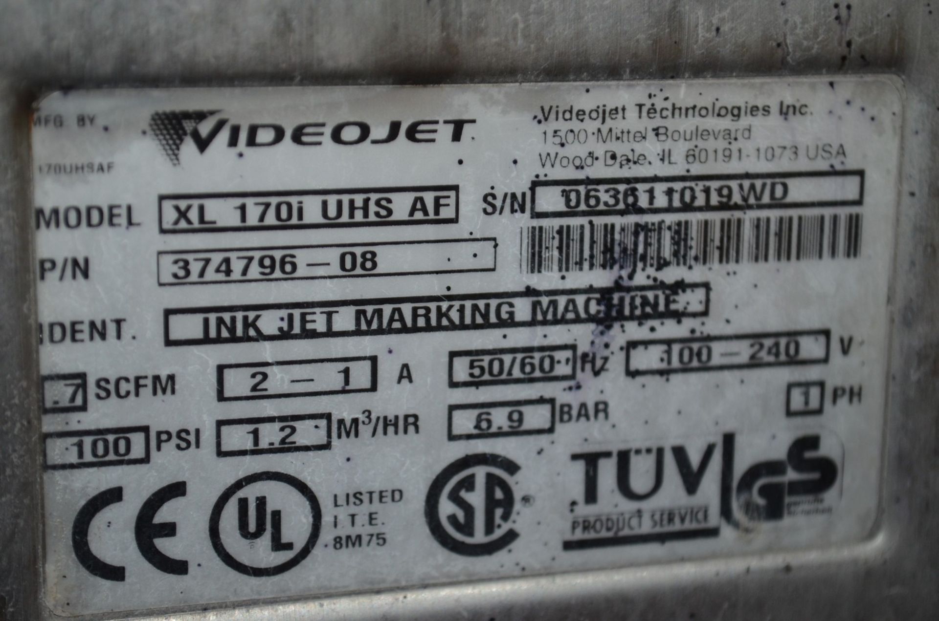 Videojet XL170iUHSAF Inkjet Coders; Location in Plant: Maintenance/ Storage Area - Image 10 of 10