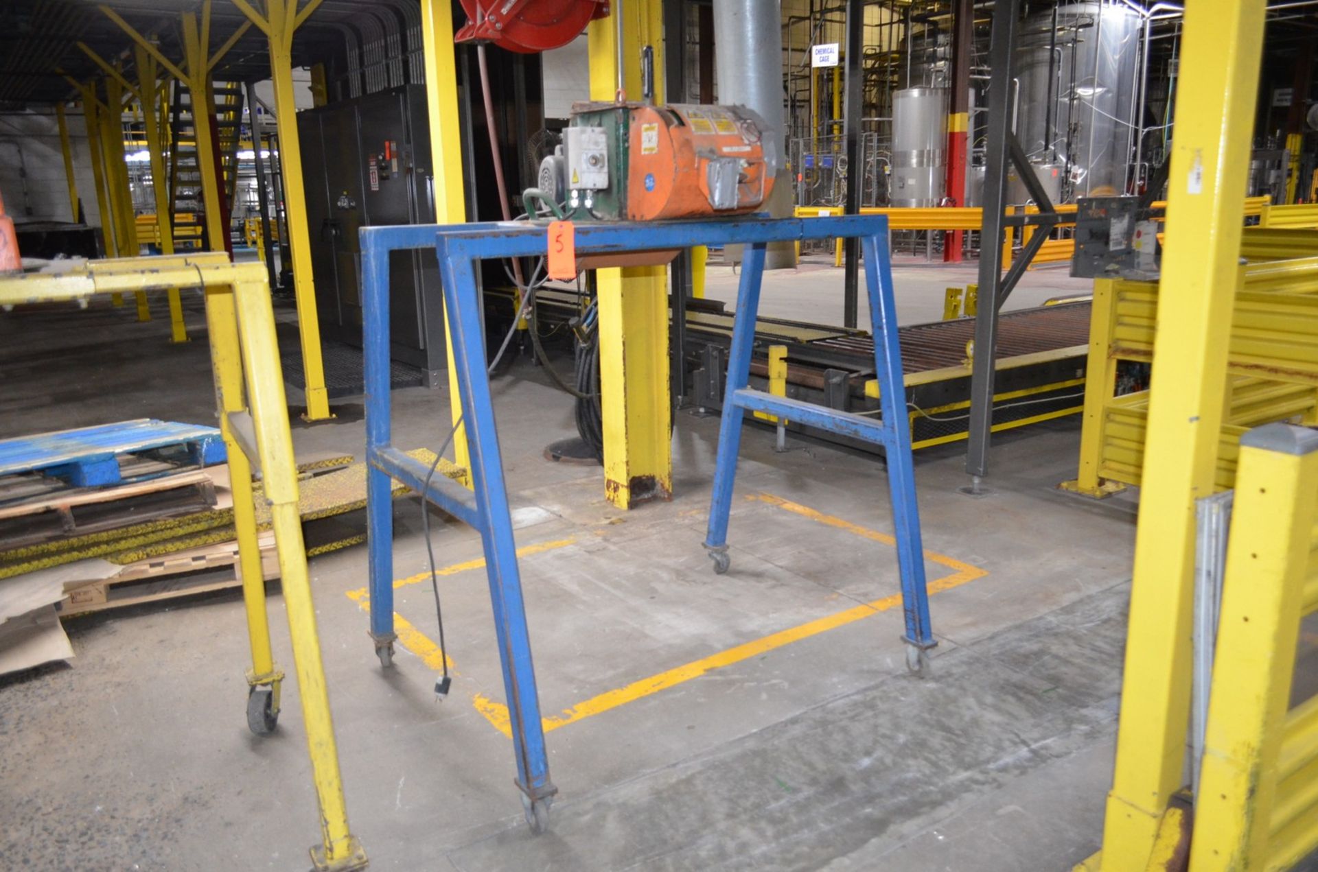 Sweed Banding Strap Chopper on Portable Stand; Location In Plant: Line 1 Depalletizer Area