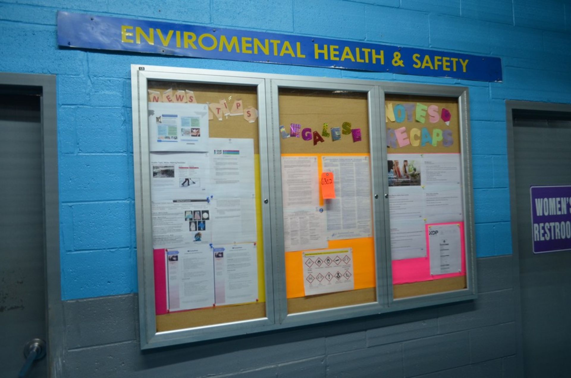 (3) Assorted Glass Door Bulletin Boards; Location in Plant: Outside Main Offices