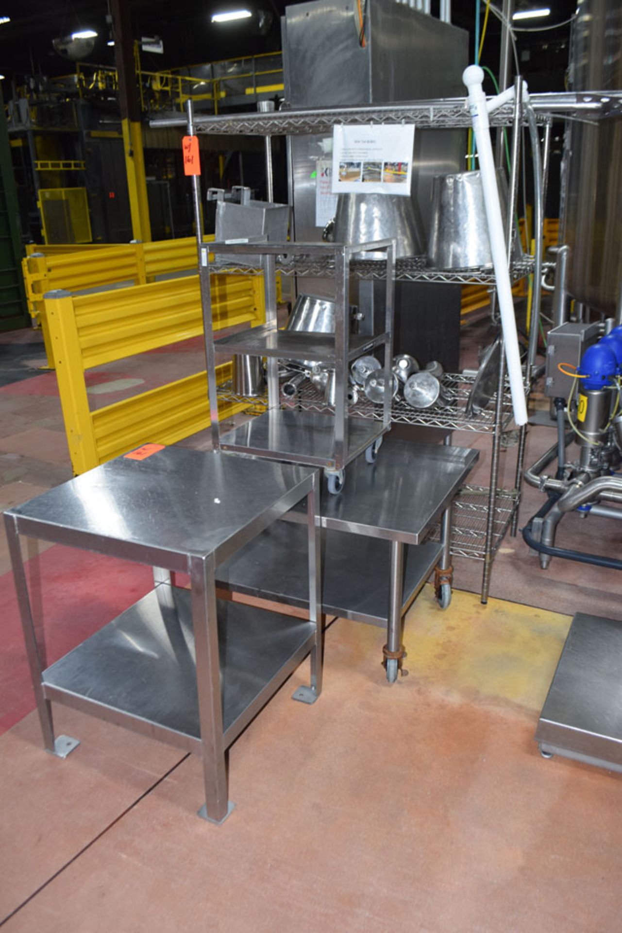 Lot (1) Stainless Steel Platform, (3) Stainless Steel Tables, Wire Rack with Miscellaneous - Image 3 of 5