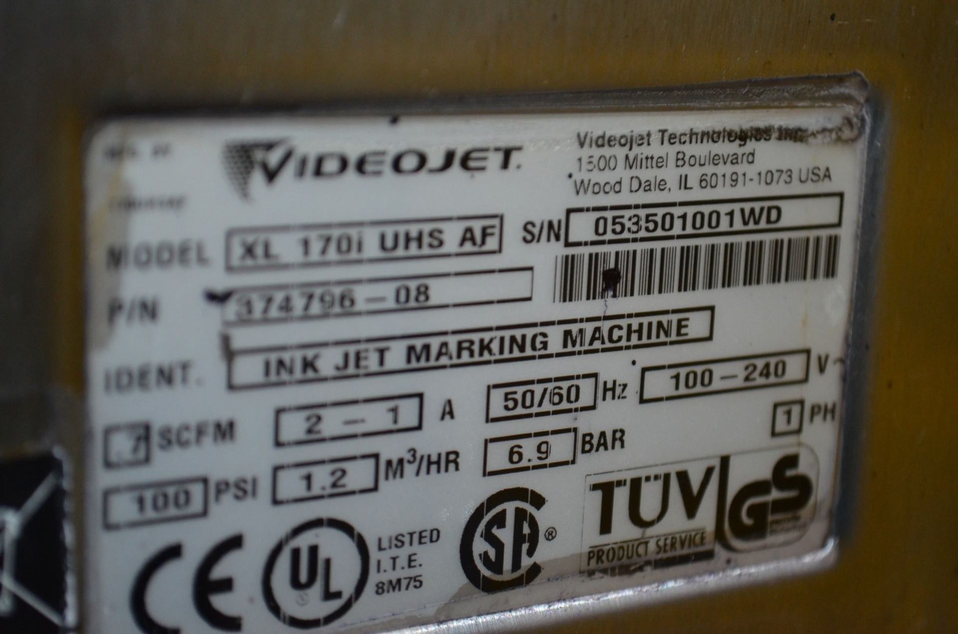 Videojet XL170iUHSAF Inkjet Coders; Location in Plant: Maintenance/ Storage Area - Image 9 of 10