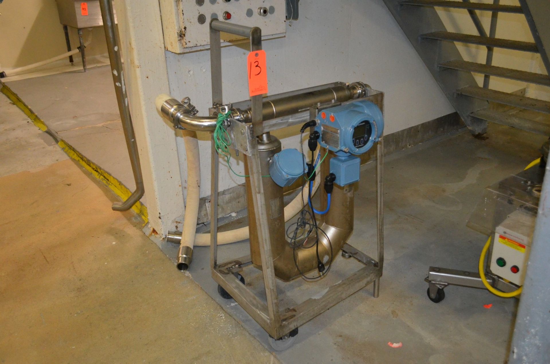 Stainless Steel Flow Meter with Transmitter and Cart Stand; Location In Plant: Line 2 Batching Area