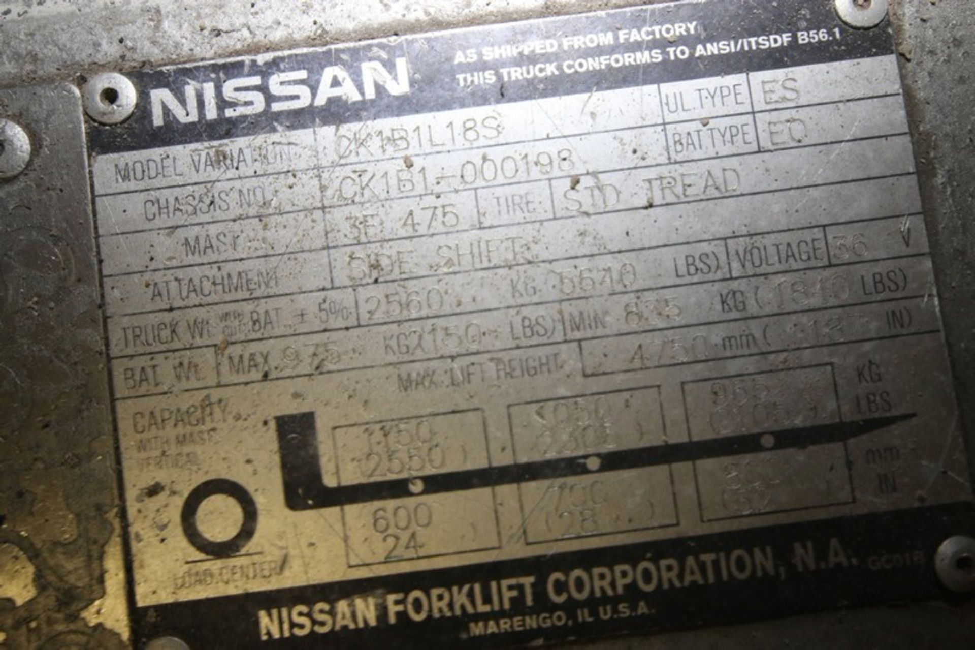 Nissan 2,250 lbs. Sit-Down Electric Forklift, M/N CK1B1L185, Chassis No.: CK1B1-00019B, with 3-Stage - Image 8 of 9