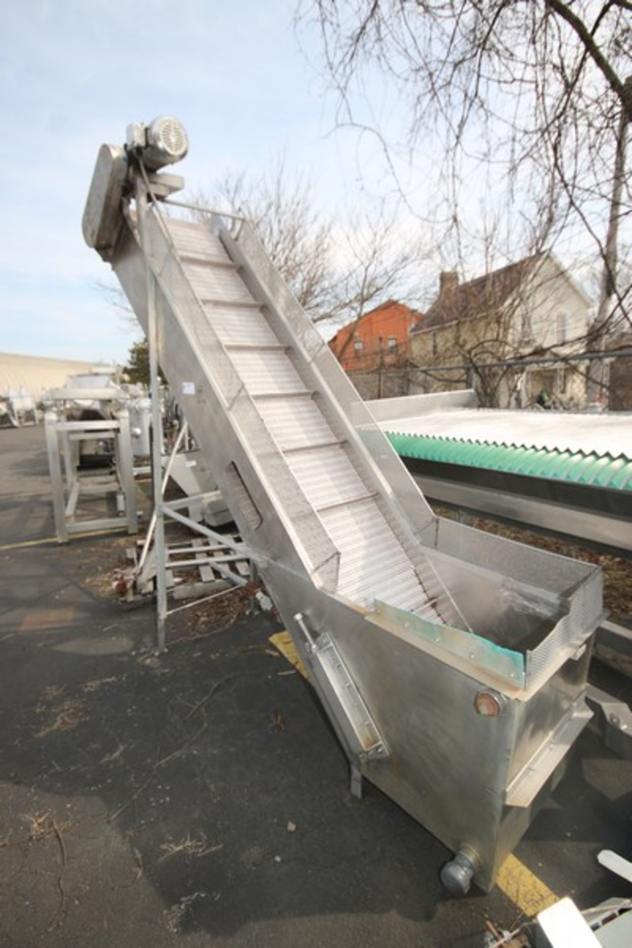 S/S Incline Cleated Conveyor,with S/S Clad Drive, Floor to Top of Conveyor Aprox. 7'3" H, Overall