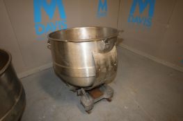 S/S Mixing Bowl, Internal Dims.:  Aprox. 32-1/2" Dia. x 26-1/2" Deep, Mounted on Portable Cart (