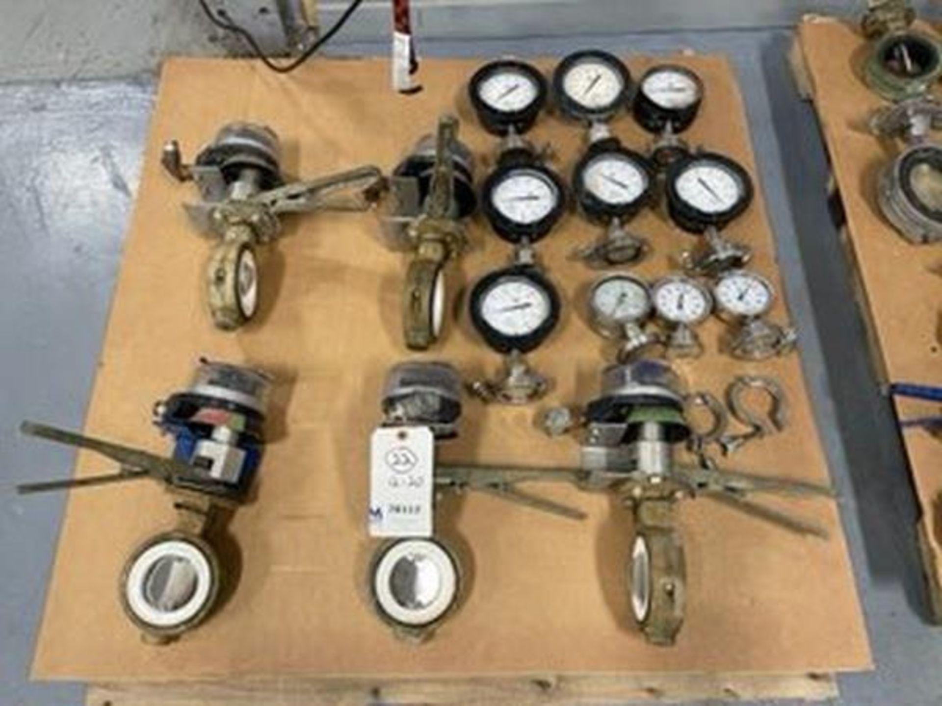Lot of (5) 3" Brass Air Actuated Butterfly Valves with Assorted Gauges (INV#78112)(Located @ the MDG