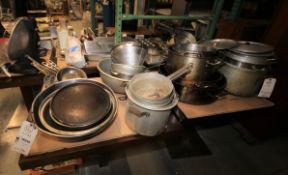 Large Assortment of Pots & Pans, Glasses,Heaters, Scale, Food Processor, Laddles, Silverware,