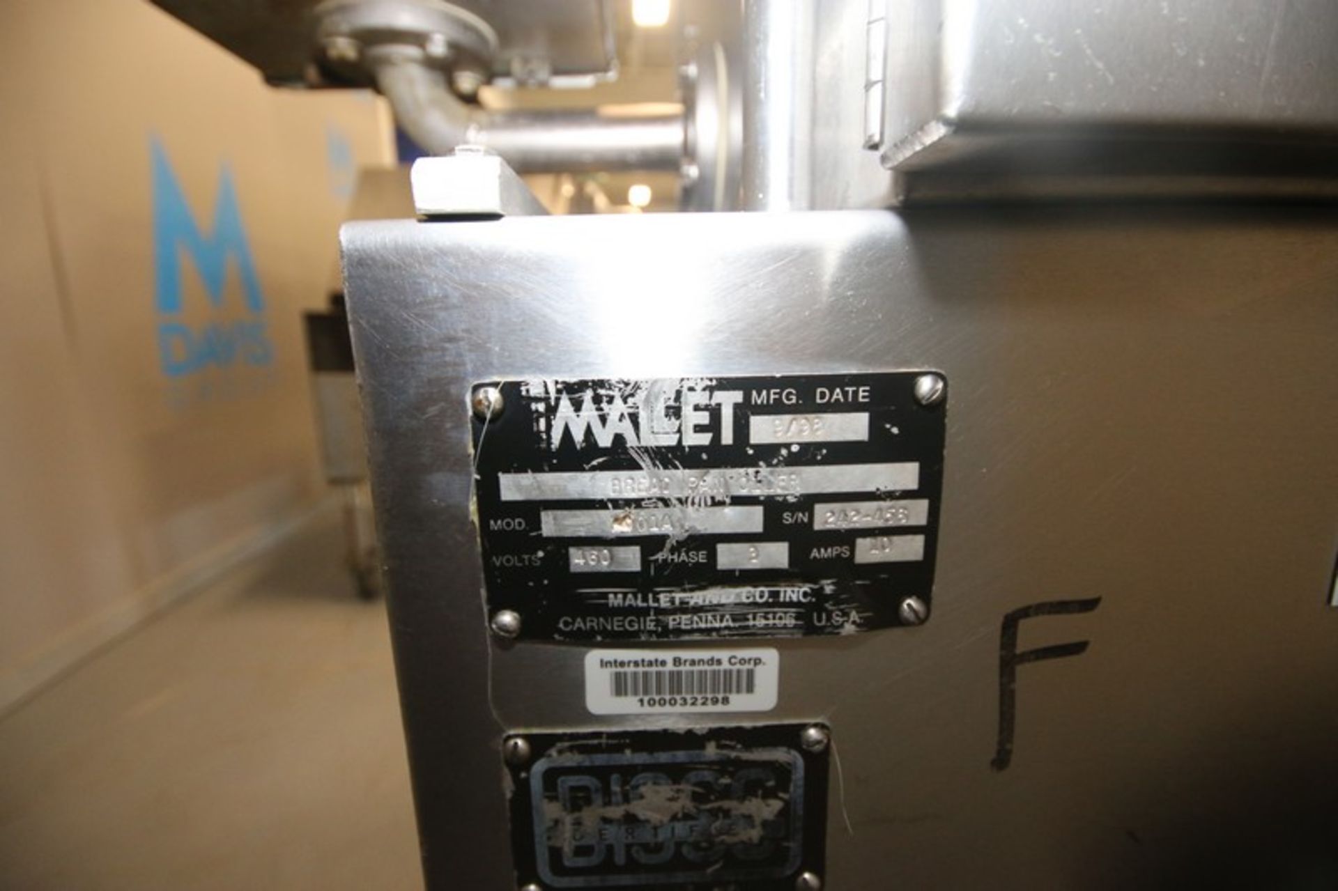 Mallet S/S Bread Pan Oiler,M/N 01A, S/N 242-456, 460 Volts, 3 Phase, Mounted on Portable Frame ( - Image 7 of 15