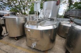 Cherry Burrell 300 Gal. Jacketed Mix Tank,Hinged Lid, M/N RP, S/N 300-465-502, with Lightning Top