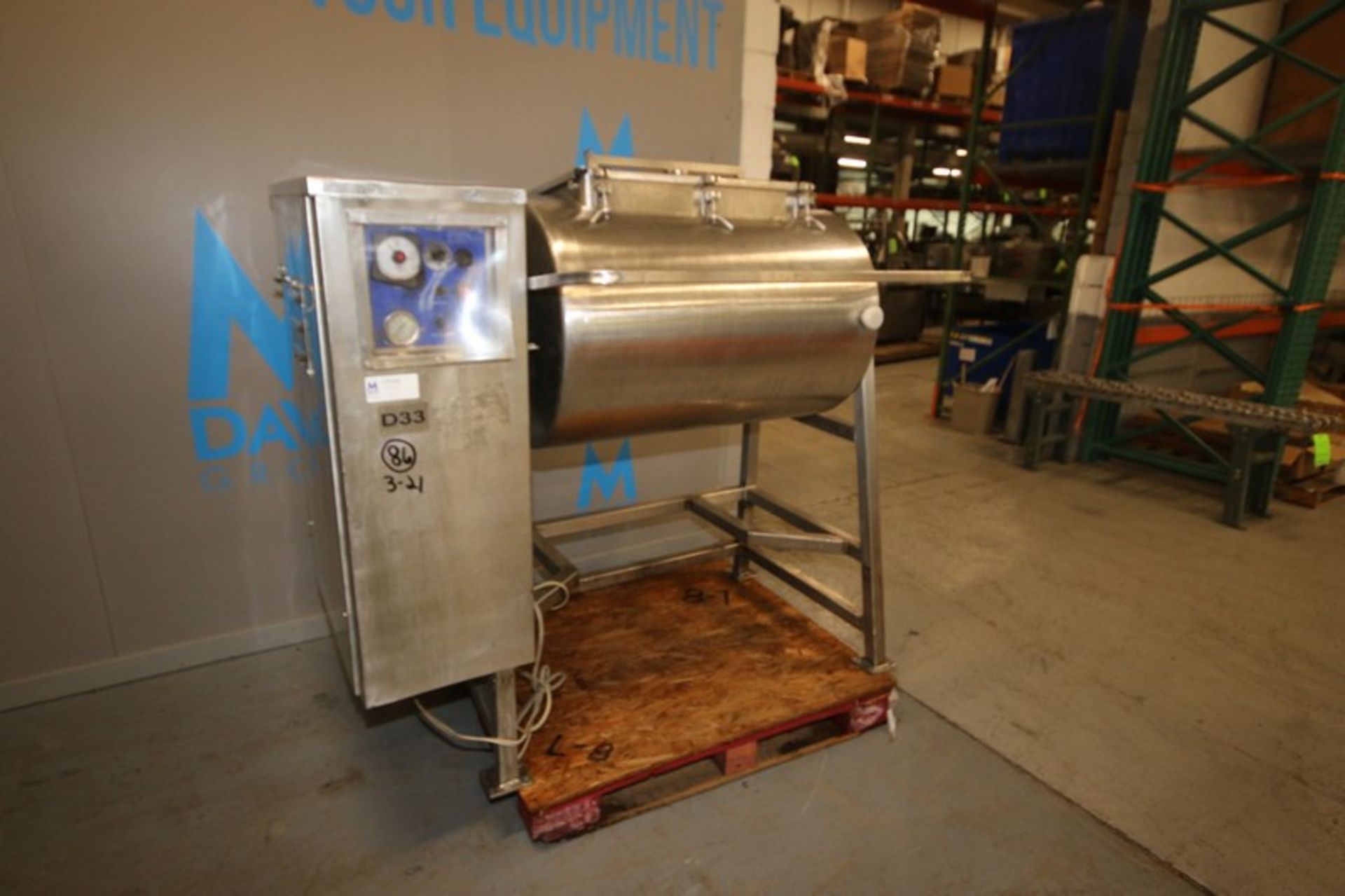 Leland Southwest S/S Vacuum Tumbler,Chamber Dims.: Aprox. 38" L x 26" Dia., Mounted on S/S Frame (