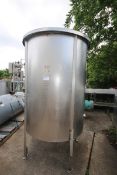 Aprox. 500 Gal Vertical S/S Single Wall Tank with Hinged Lid removable Top, (Aprox. Overall Dim.