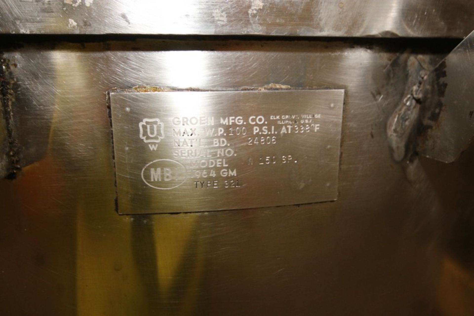 Groen 150 Gal. S/S Kettle,M/N N150SP, MAX. W.P. 100 PSI @ 338 F, Mounted on S/S Legs (INV#80192)( - Image 5 of 7