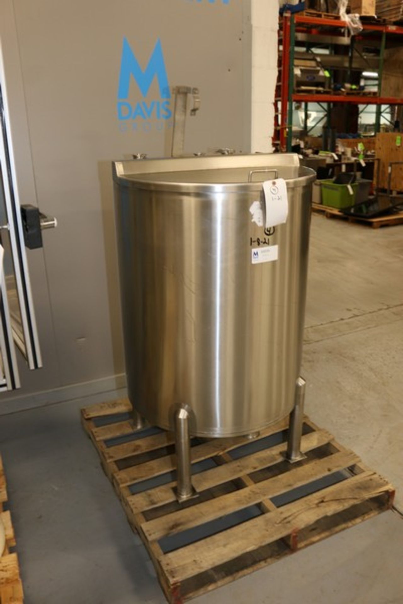 Aprox. 100 Gal. S/S Single Wall Vertical Tank,with S/S CIP Spray Ball, with S/S Hinge Lid, Mounted - Image 4 of 6