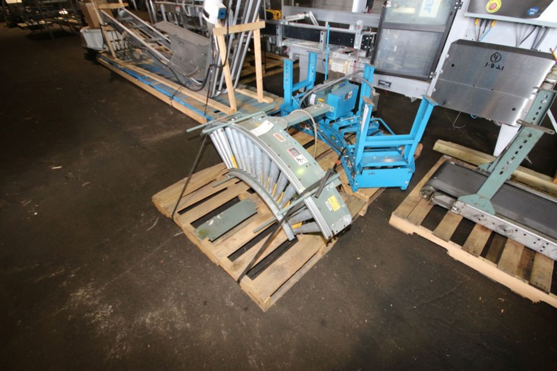 Lot of (4) Sections of Hytrol Skate & BeltConveyor Sections, Includes (2) 5' L x 13" W Turns & (1)