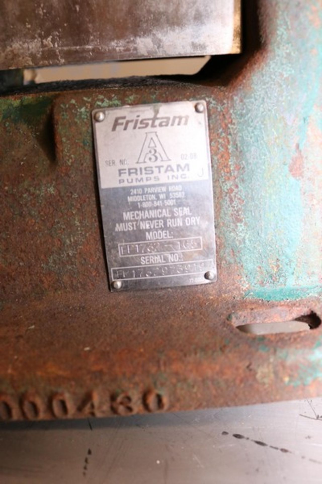 Fristam Aprox. 10 hp Centrifugal Pump, M/N FP1732-165, S/N FP175229739919, with Aprox. 2" x 3" Clamp - Image 6 of 6