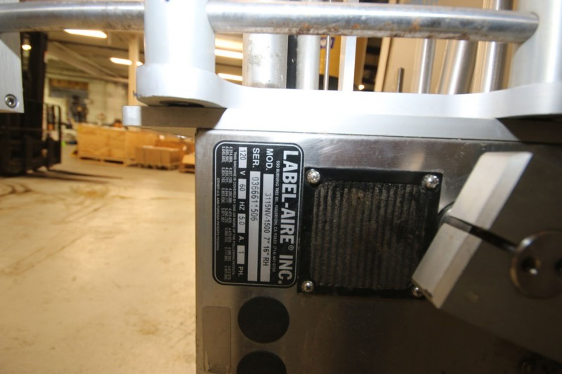 Label-Aire Inc. Labeler,M/N 3115NV-1500 7" 16" RH, S/N 0366611506, 120 Volts, 1 Phase, Mounted on - Image 6 of 6