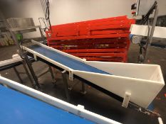 S/S PORTABLE CONVEYOR, MOUNTED ON CASTERS, S/SCONTROL PANEL, APPX L88'' X W12 X H48'' (INV#74453) (