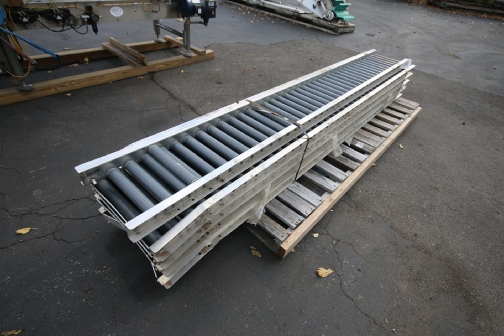 Lot of (5) 10' L Sections of S/S Skate Conveyor, (1) 12" W & (4) 18" W, Includes Leg Supports(INV# - Image 2 of 3