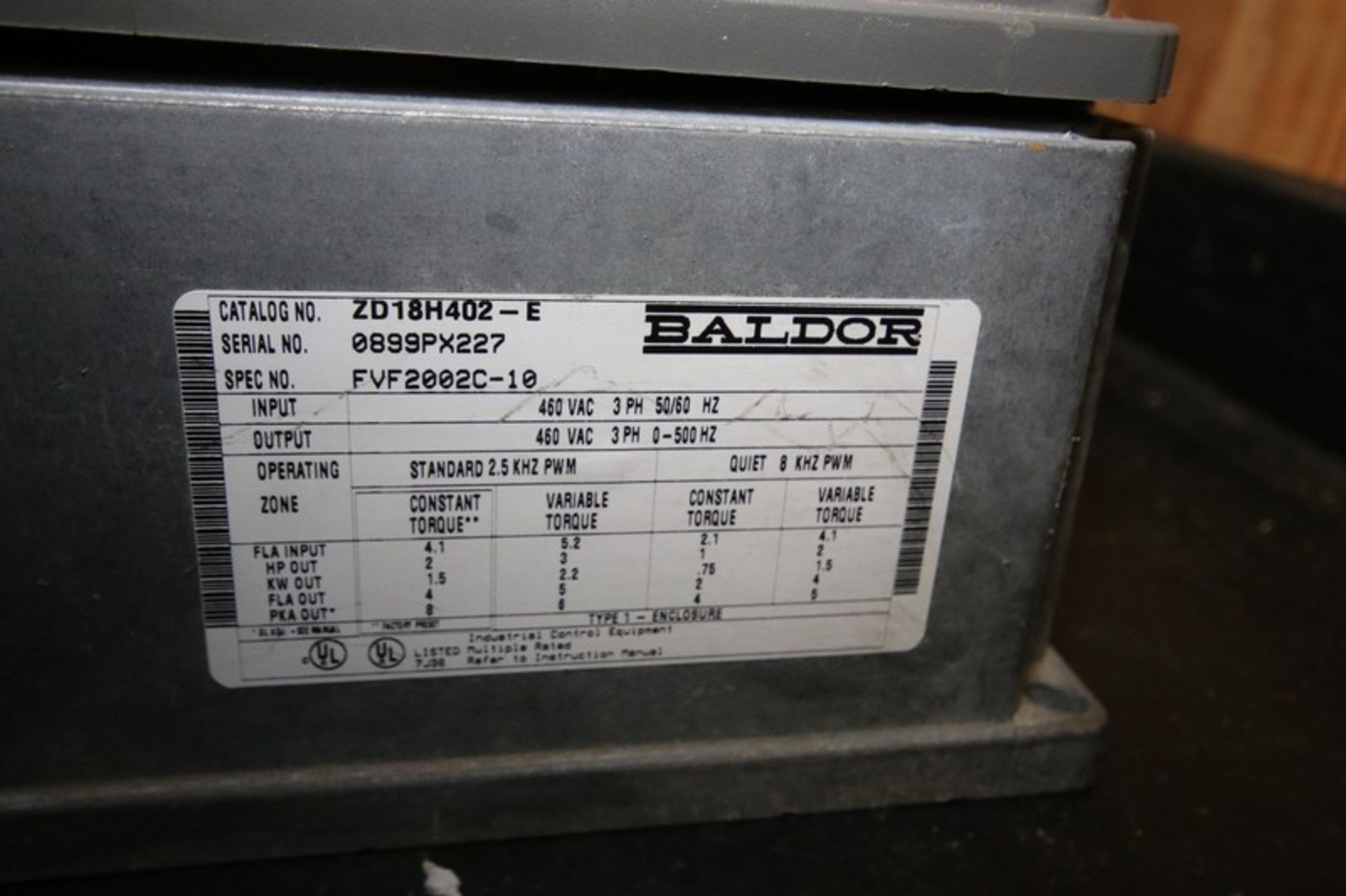 Baldor VFD, Cat. No. ZD15H402-E, SN0899PX227, 460V 3 Phase (INV#81488)(Located @ the MDG Auction - Image 2 of 2