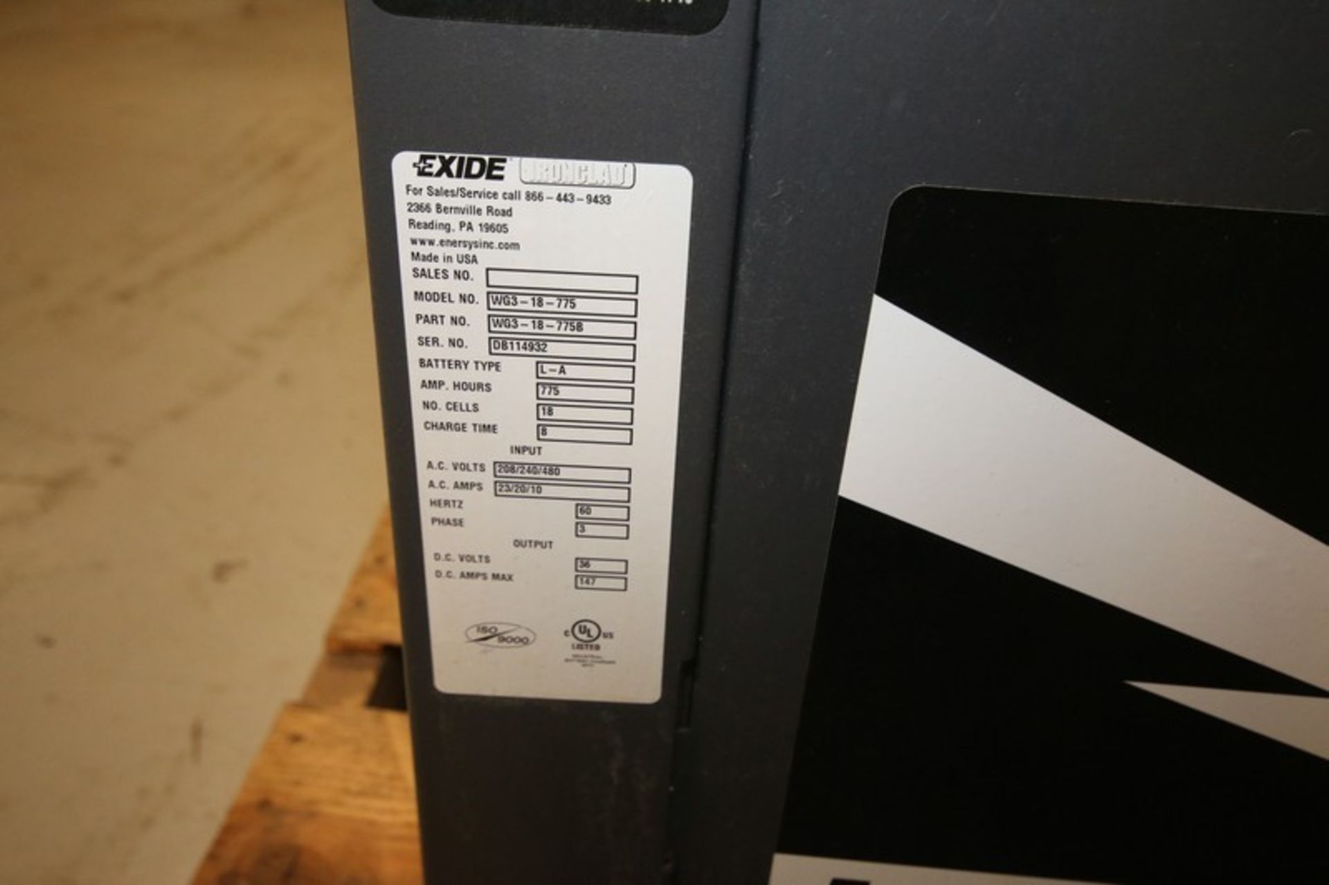 Exide Gold 36V Forklift Battery Charger, ModelWG3-18-775, SN DB114932, 208/240/480V 3 Phase(INV# - Image 2 of 2