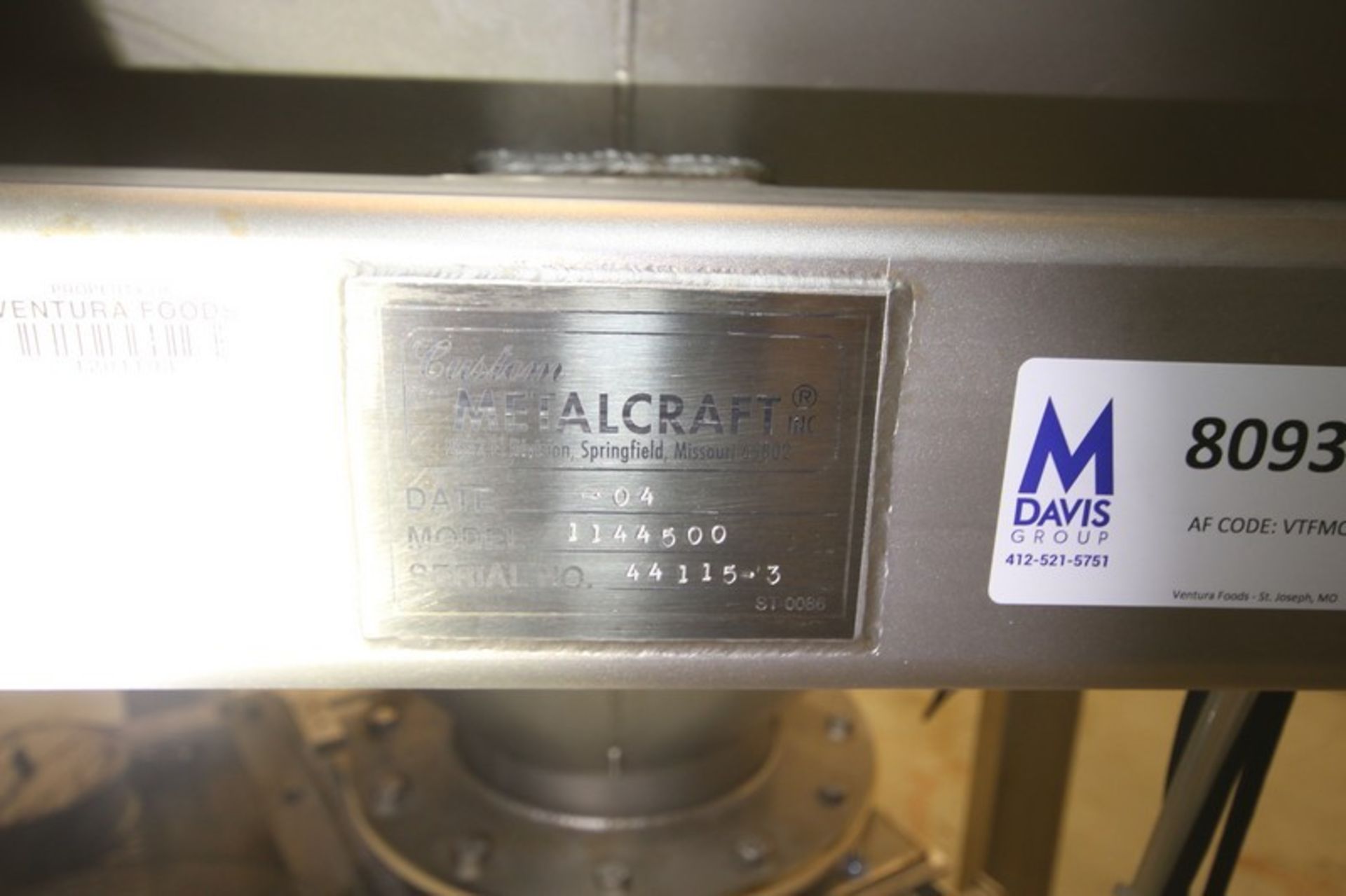 Metalcraft S/S Powder Hopper, Model 1144500,SN 44115-3, with 10" Top Connection with Pneumatic Power - Image 7 of 7