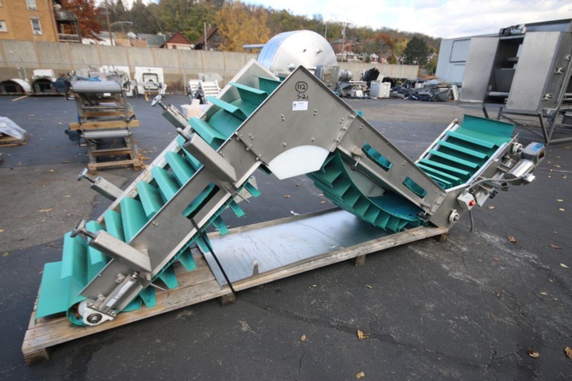 Bryant Aprox. 8' H Z-Configured Conveyor System, with 25" W Belt with 6" Flights, 3/4 & 1/2 hp/