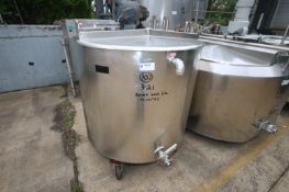 Aprox. 200 Gal. Hinged Lid S/S Jacketed Mix Tank,with Top Mounted Drive Motor with Bottom Sweep