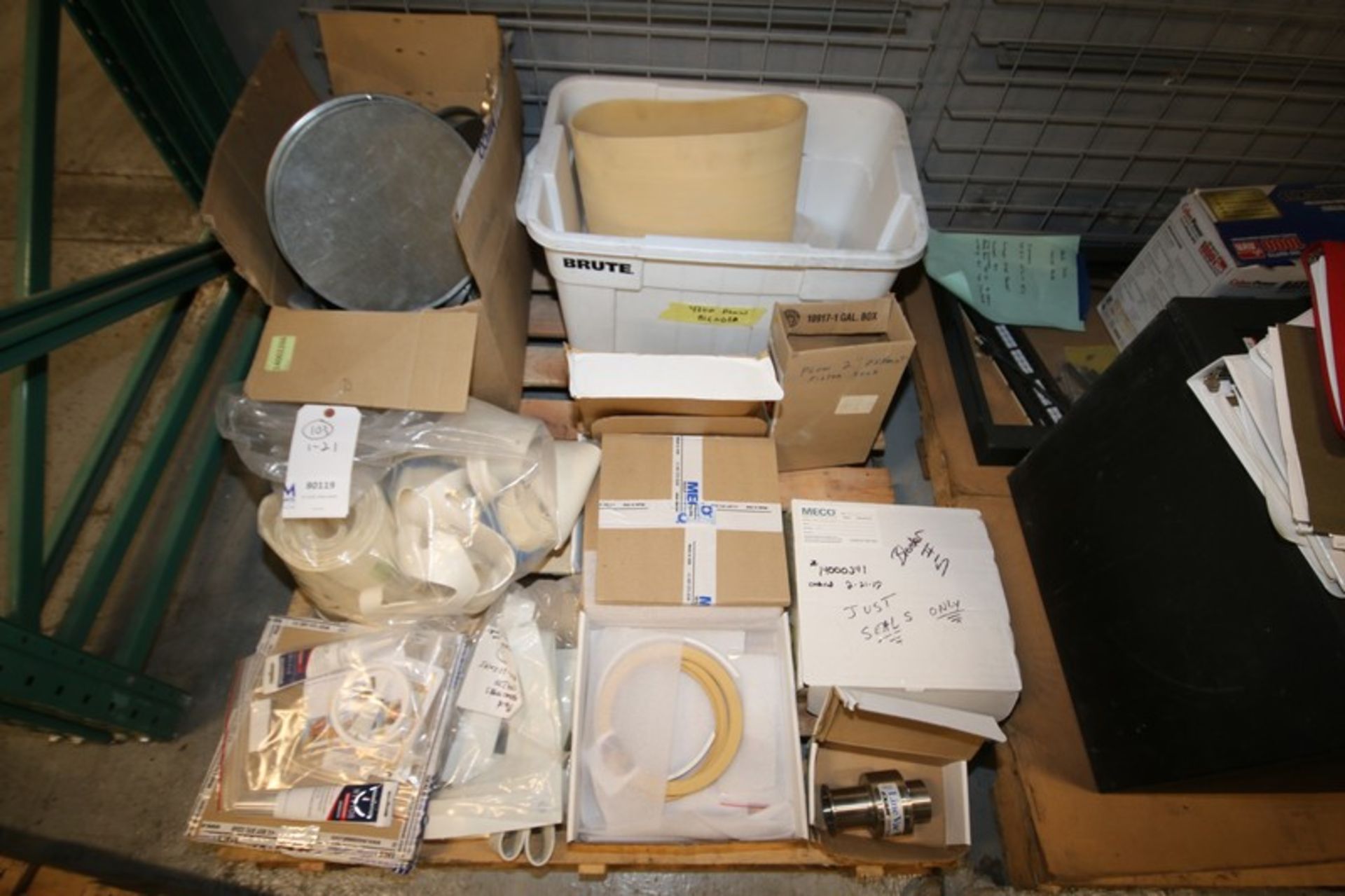 Pallet of Assorted Blender & Related Parts Including Gaskets, Seals, Exair Line Vac, Clamps &