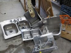 Lot of 5 S/S Sinks Includes 3 Wall Mount and 2 Counter Sinks. Required Loading Fee For Simple