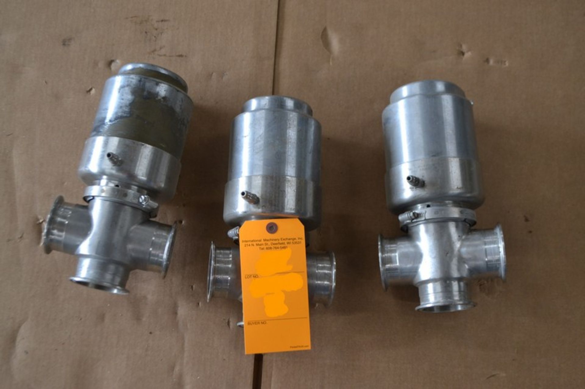 Lot of 3 Tri-Clover S/S Air Valves; 2.5" Cross Body. Required Loading Fee For Simple Loading $20. (