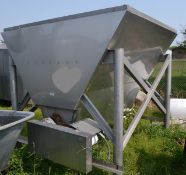 S/S Powder Hopper and Feeder, 7’W X 9’6”L X 90”H w/ Bottom S/S Screw Auger, 2-4” Bottom Outlets.