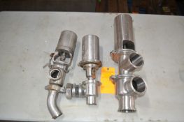 Lot of 3 S/S Valves (1) 3" Divert Type Air Valve and (2) Stainless Product 2" Stop Valves.